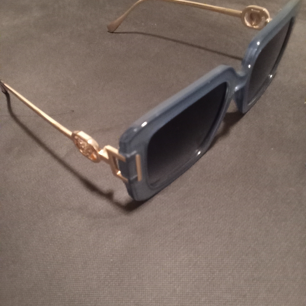 Blue Square Sunglasses with Gold Accents
